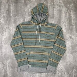 Quiksilver Great Otway Hoodie Sweater Men's M Green Striped Terry Cloth Surfer